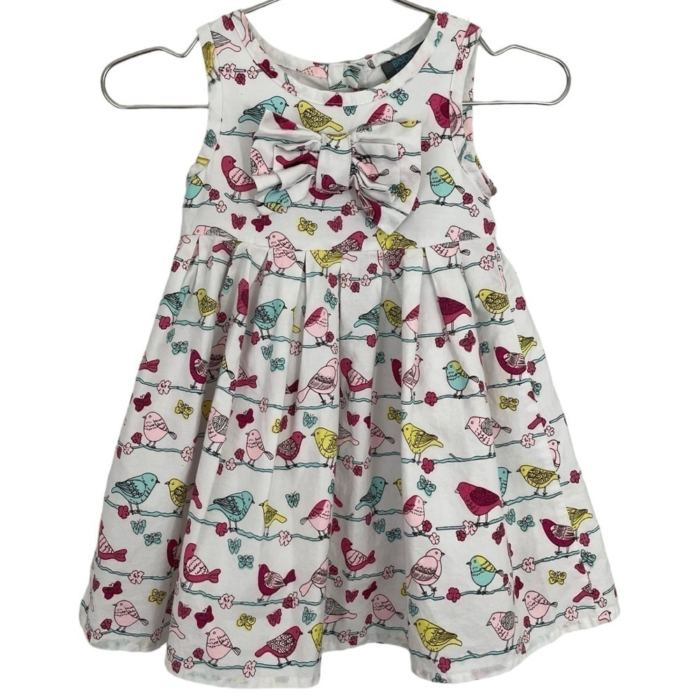 BadaBoom Baby Girl Easter Dress Sz 9 Months White Colourful Birds Spring Wedding